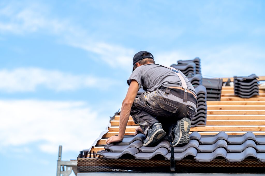 installation of the roof of a new building from ceramic tiles